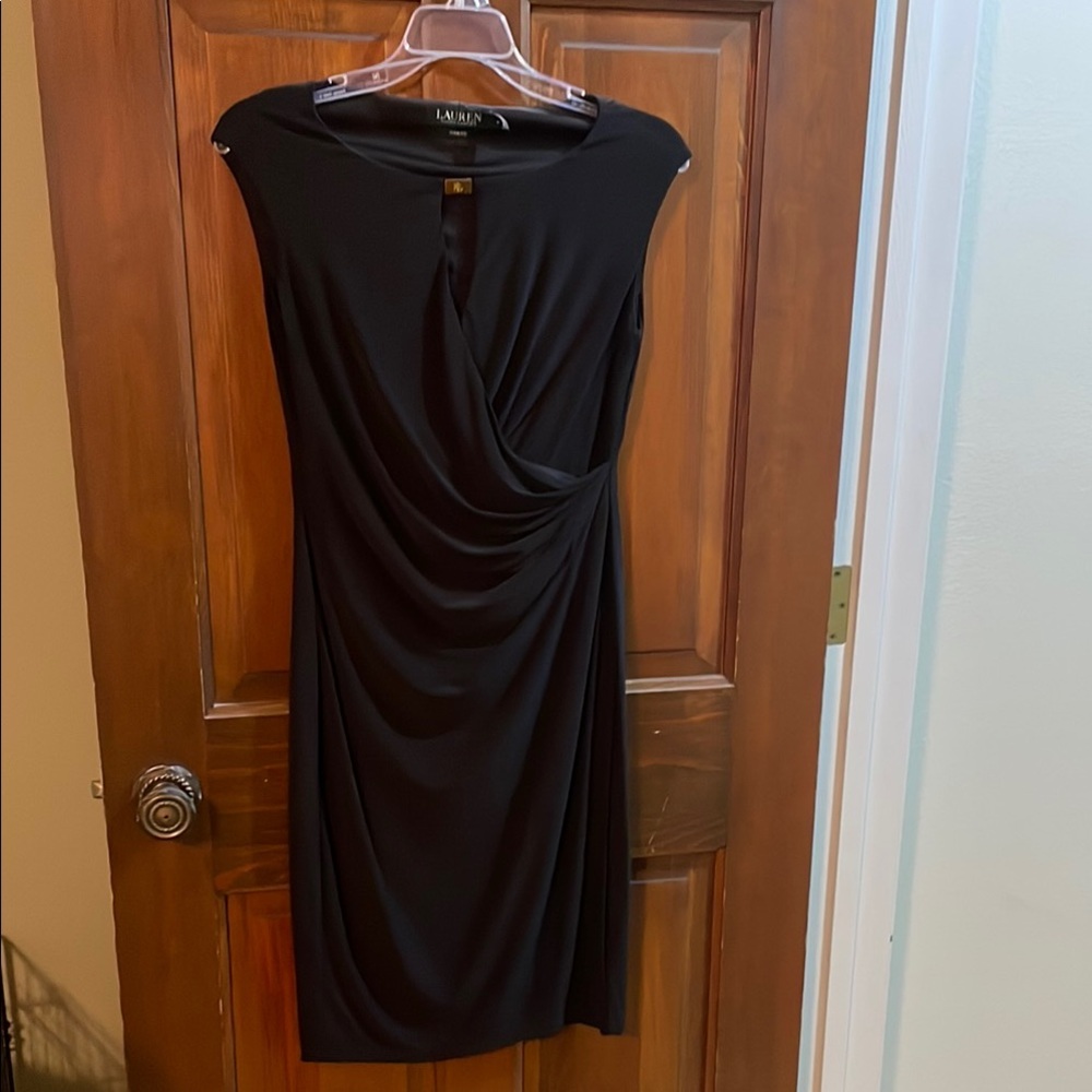 Ralph Lauren Black Asymmetrical Ruched Sheath Dress